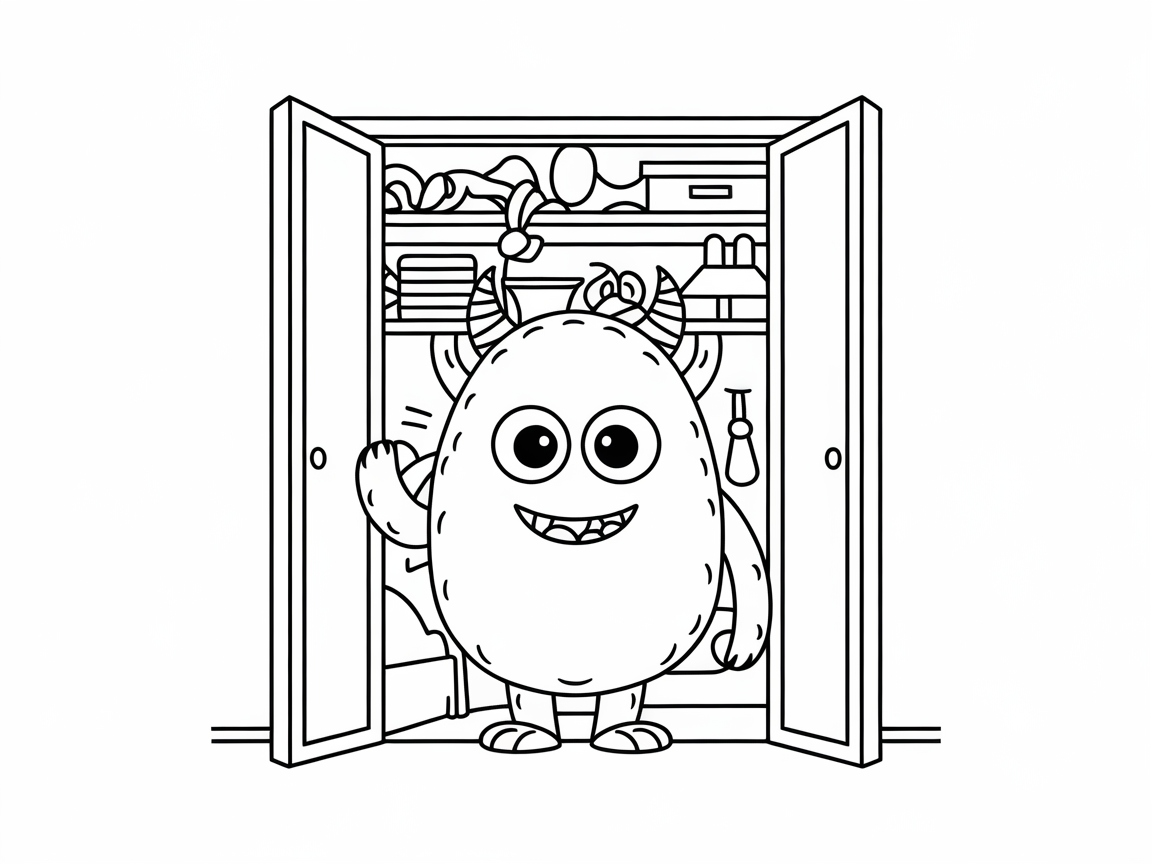 Friendly Big-Eyed Monster Peeking From the Closet
