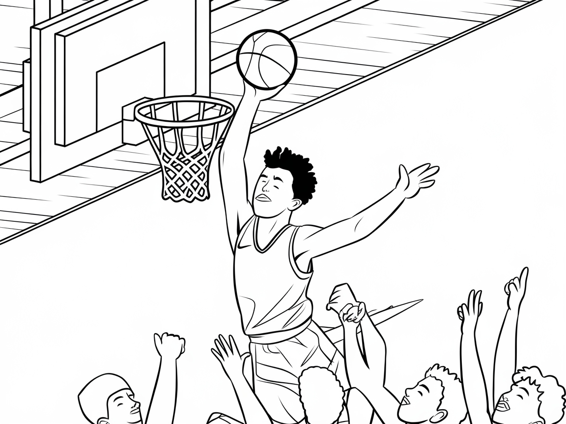 Slam Dunk Scene Ready for Coloring Action
