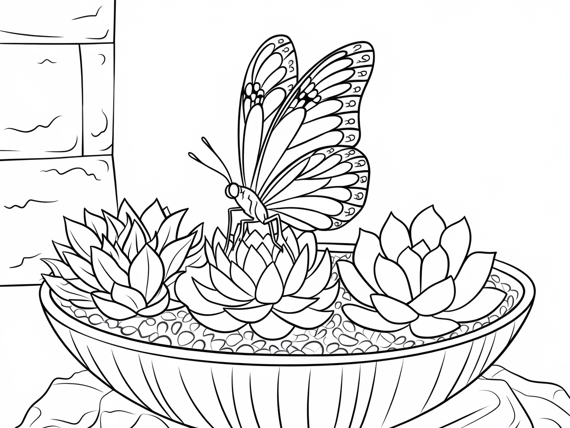 Butterfly Nestled Among Succulents