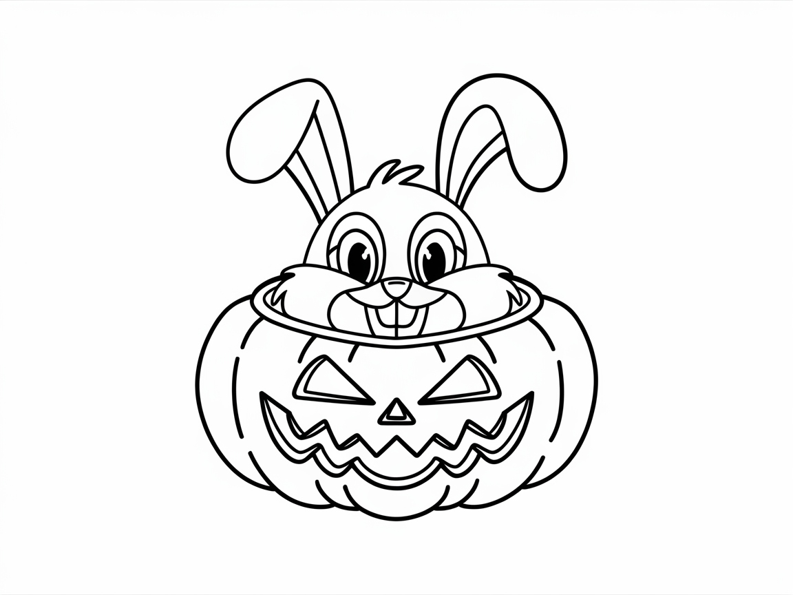 Halloween Bunny Peeking from a Pumpkin