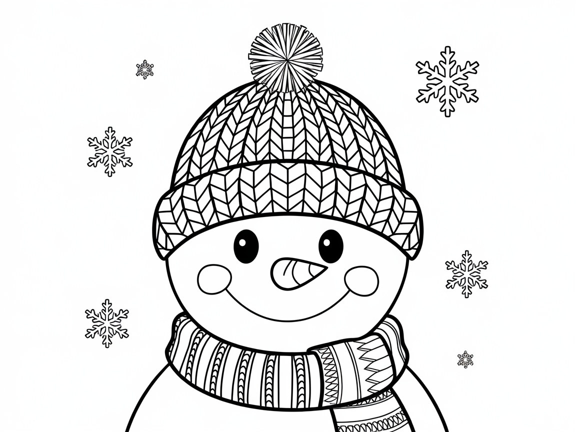 Cheerful Snowman with a Knitted Hat