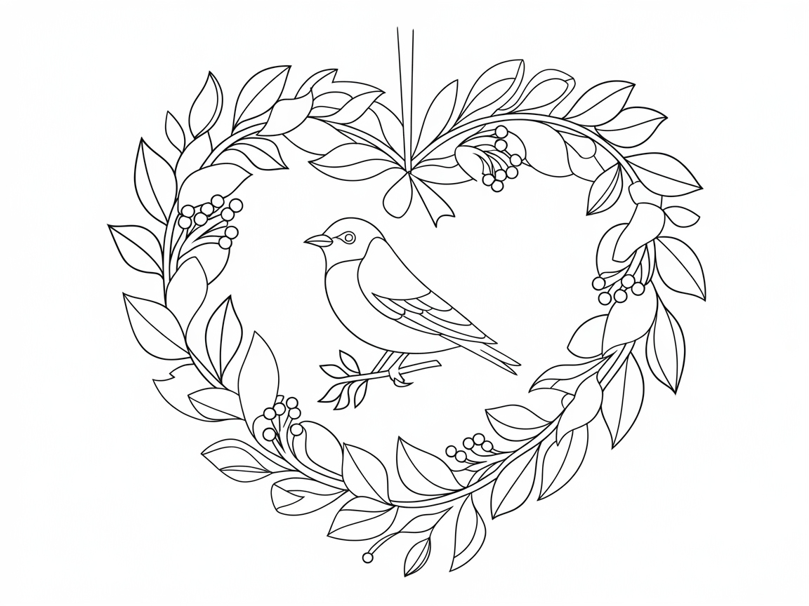 Craft a Heartfelt Wreath with This Bird Coloring Page