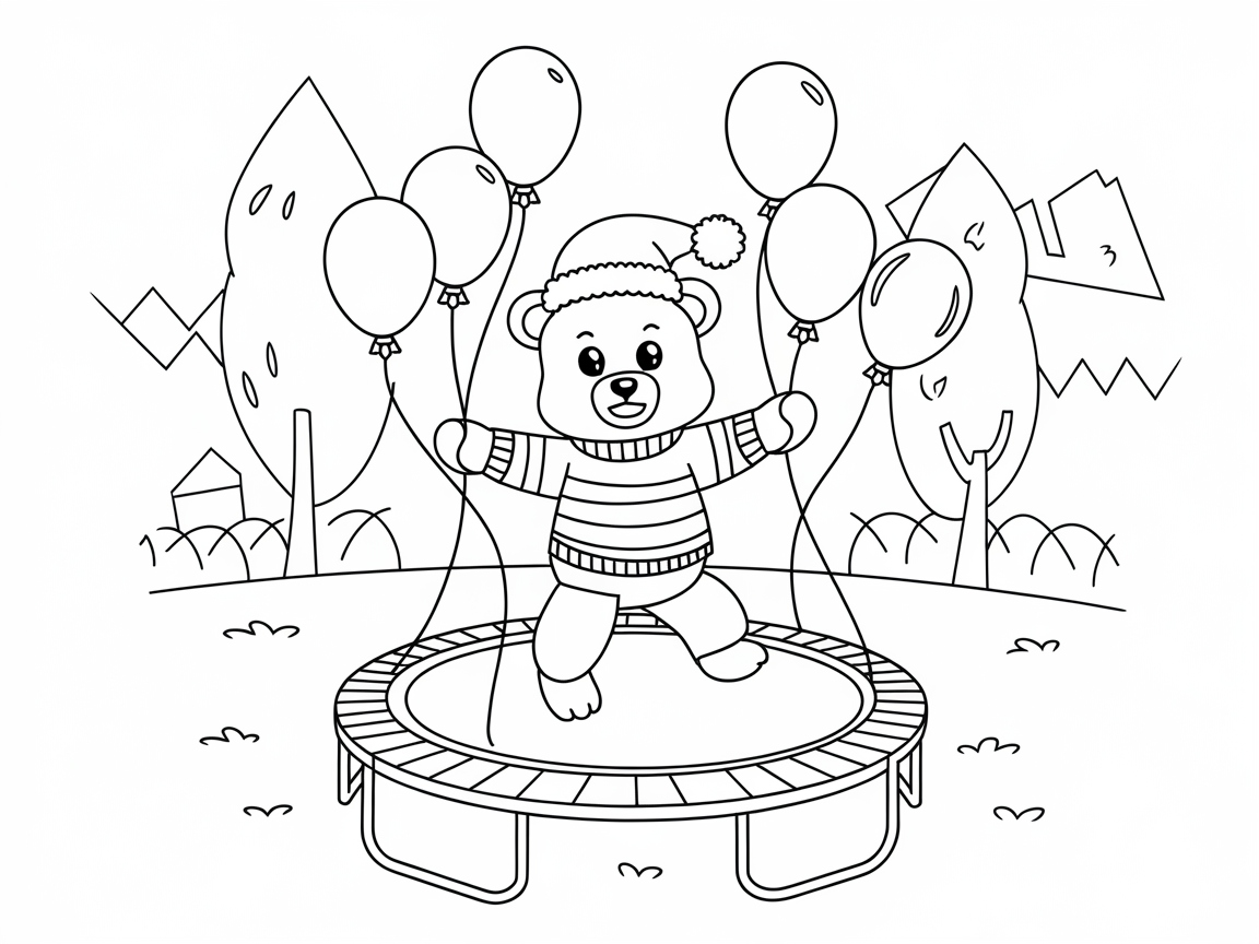 Bounce into Fun with This Trampoline Bear Coloring Page