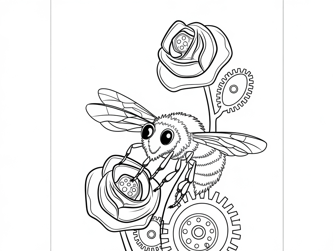 Mechanical Bee with Gears and Roses