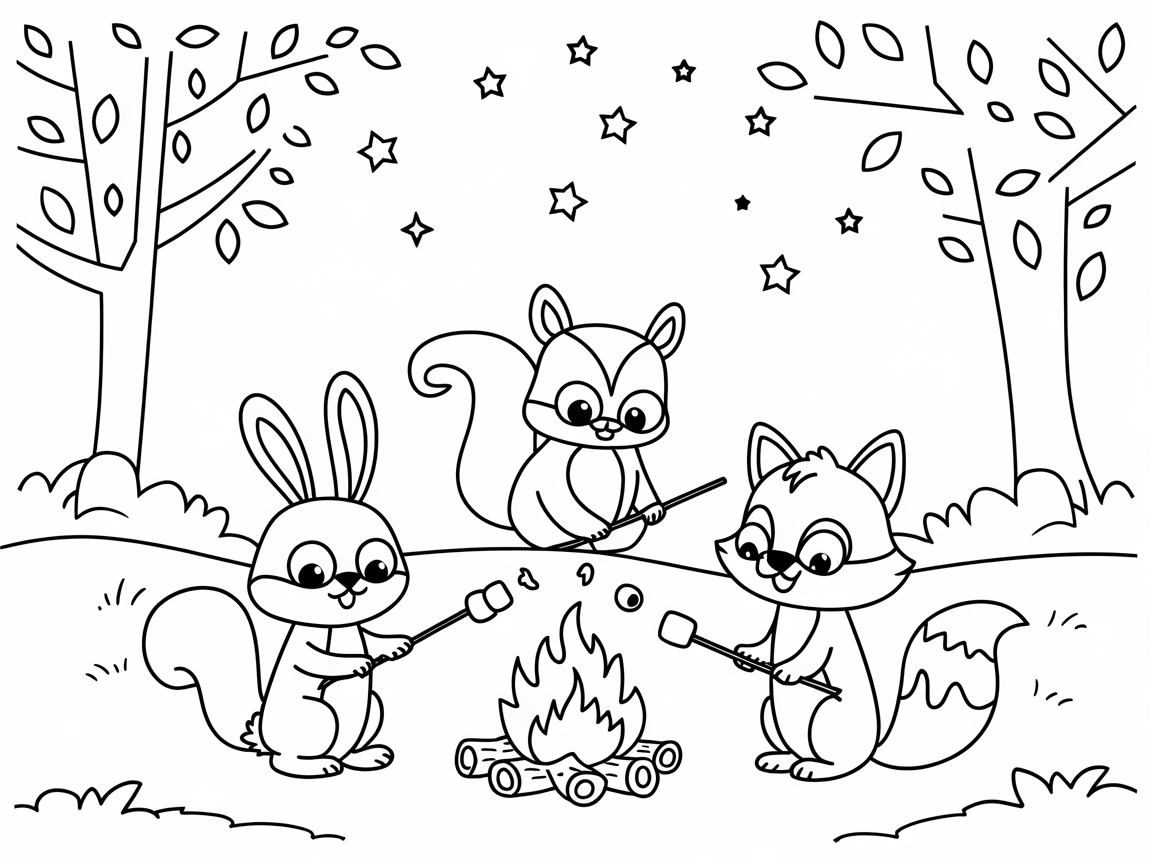 Woodland Friends Enjoy a Cozy Campfire