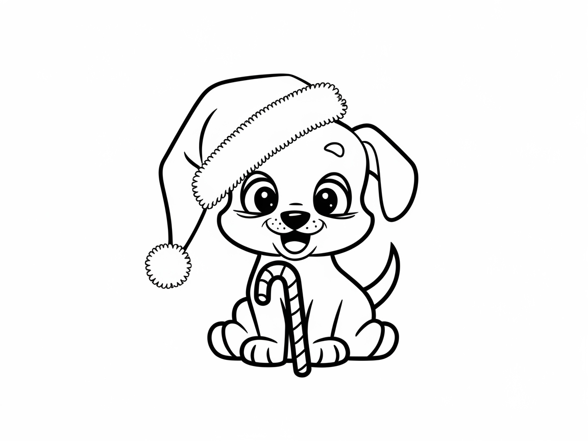 Adorable Puppy with a Holiday Candy Cane