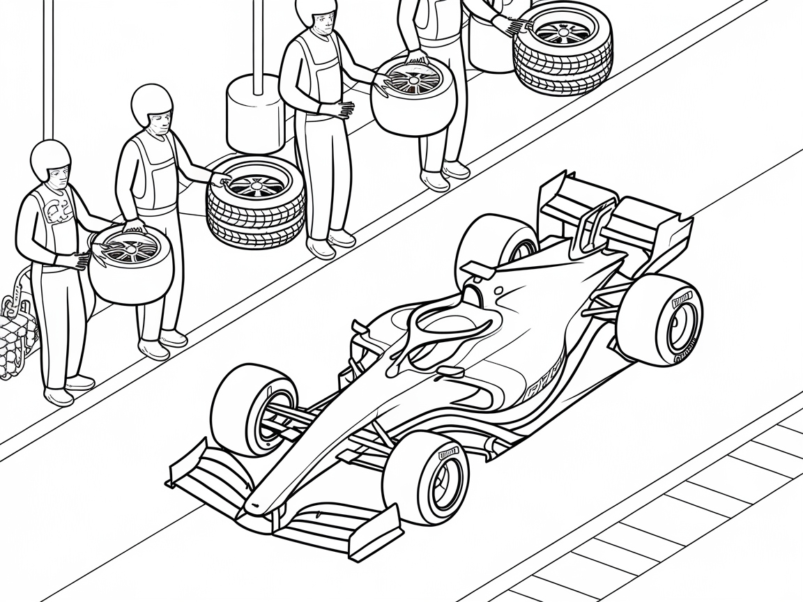 Gear Up for This High-Speed Pit Stop Coloring Page