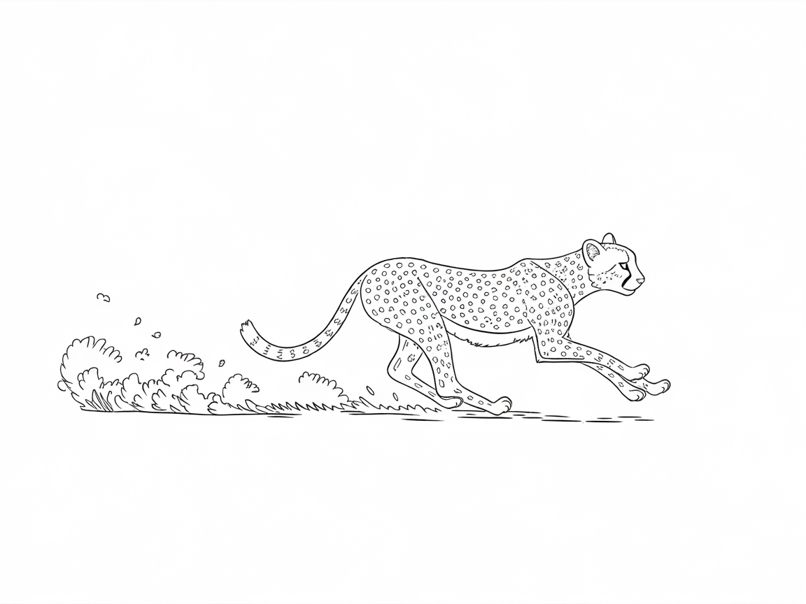 Sprinting Cheetah in Action Line Art