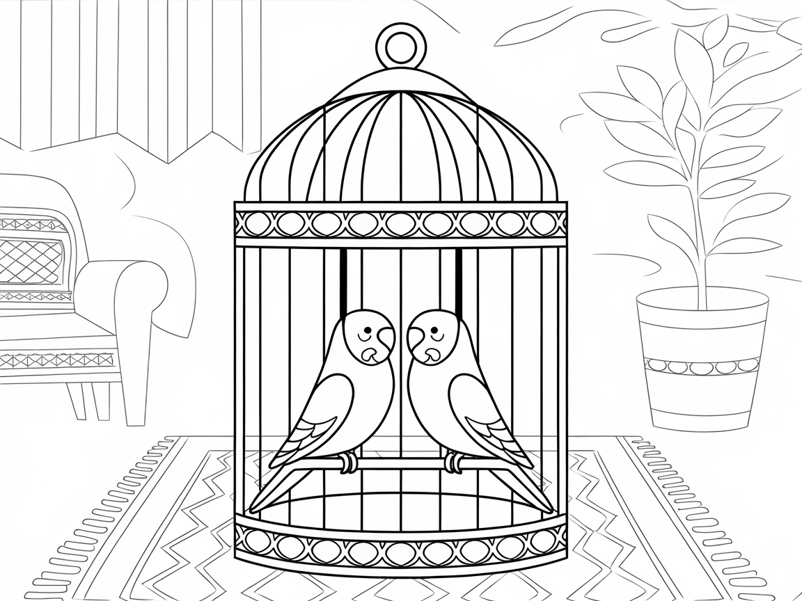 Perch in Peace with This Cozy Parrot Cage Coloring Page