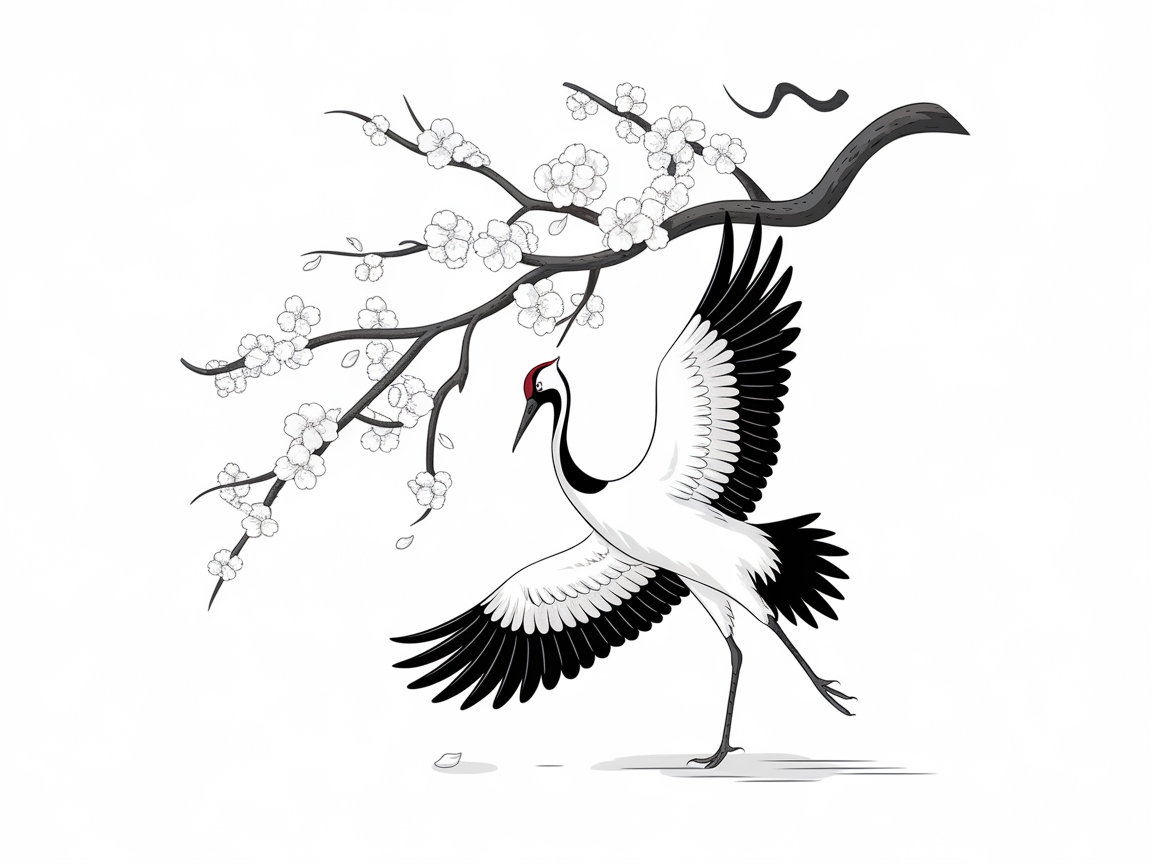 Graceful Crane with Blossoming Branch