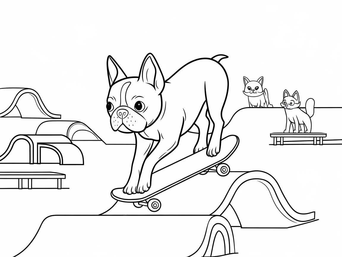 Skateboarding Adventure with Boston Terrier Pals