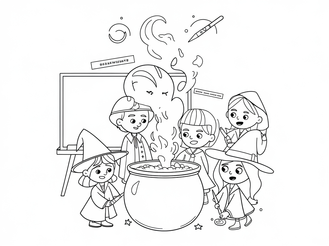 Join the Potion Party in This Magical Classroom Coloring Page