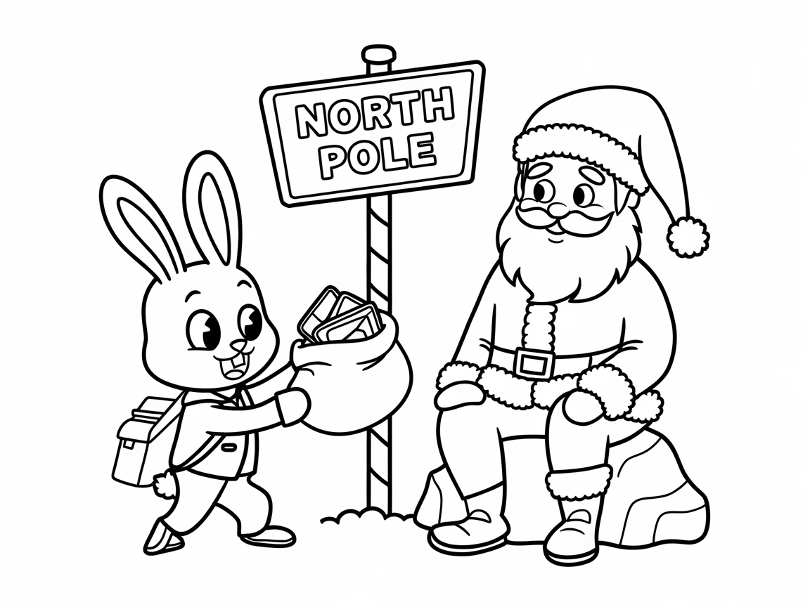 Cheerful Bunny Meeting Santa at the North Pole