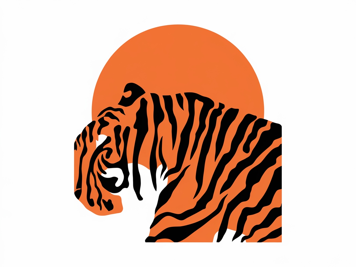 Stylized Bengal Tiger Silhouette with Sunburst