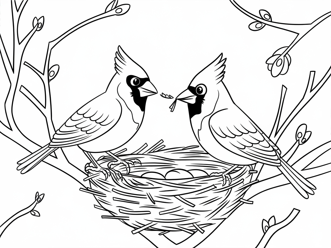 Charming Cardinal Couple with Their Nest