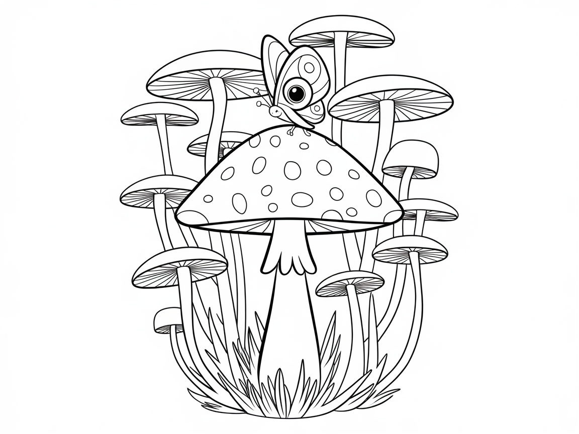 Whimsical Butterfly on Mushroom Tops