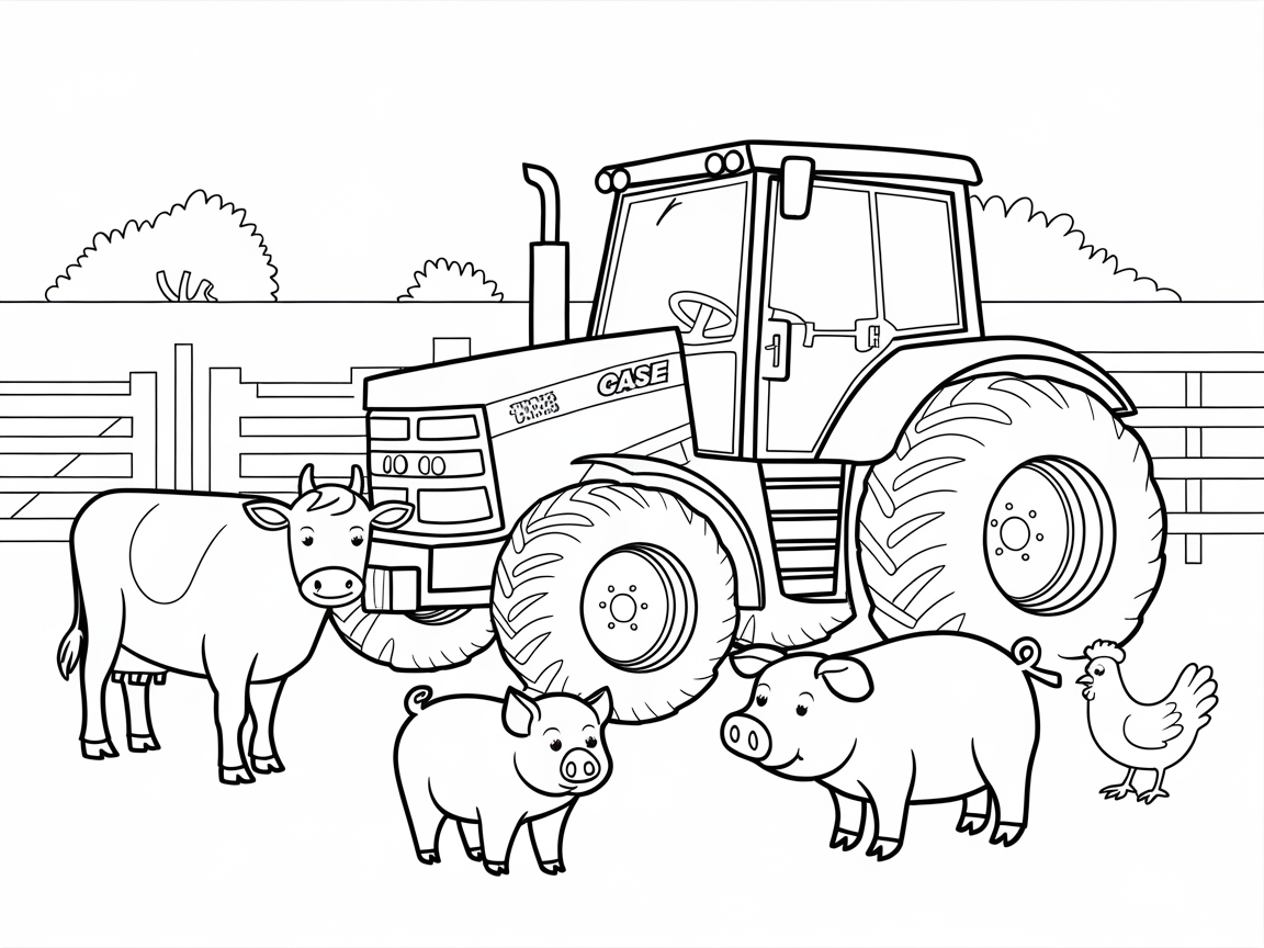 Farmyard Friends and Tractor Coloring Joy
