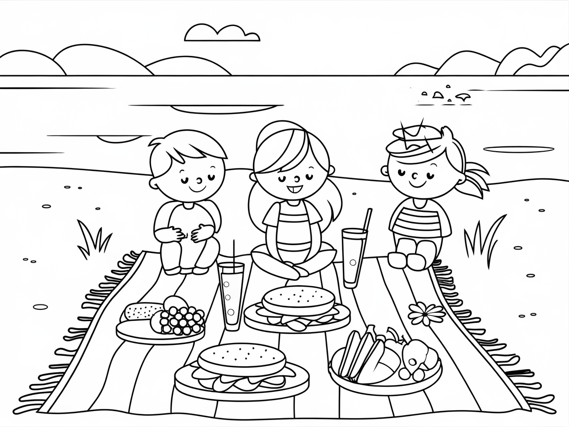 Picnic by the Seaside: A Delightful Beach Coloring Page