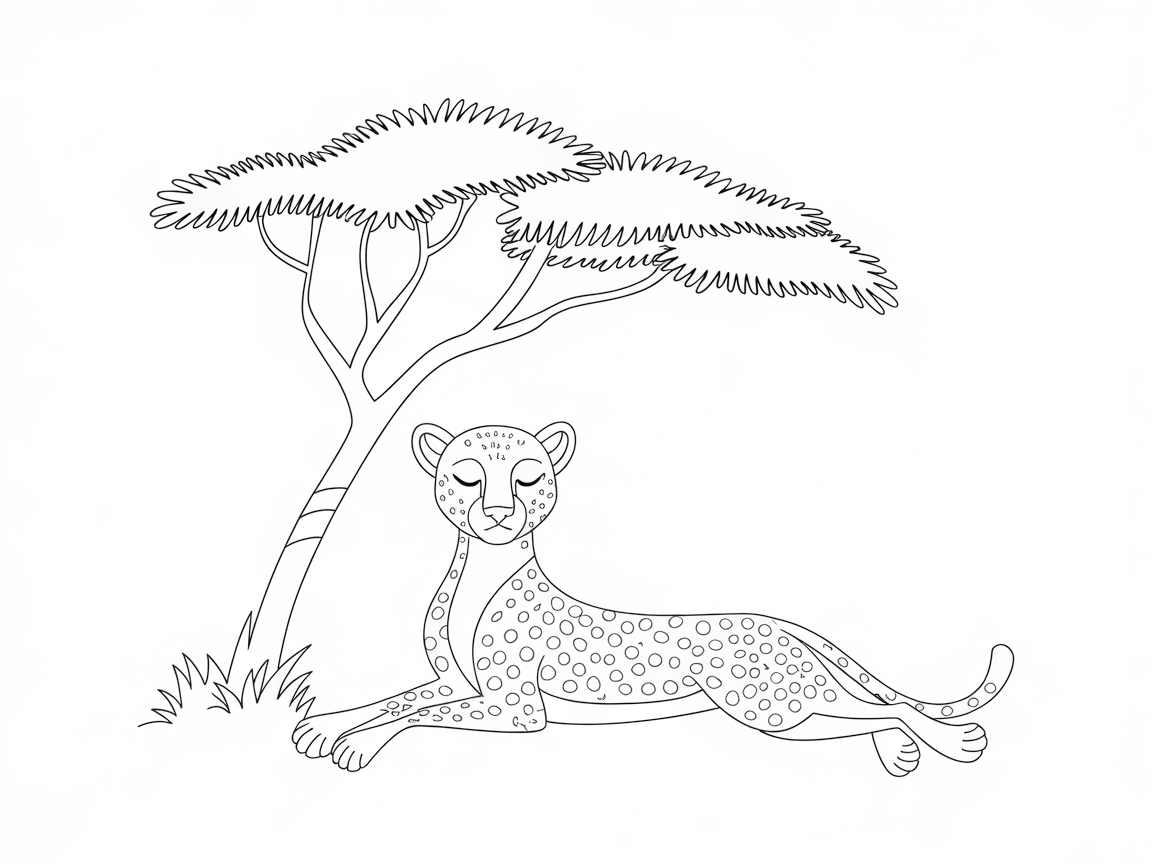 Relaxed Cheetah Under an Acacia Tree
