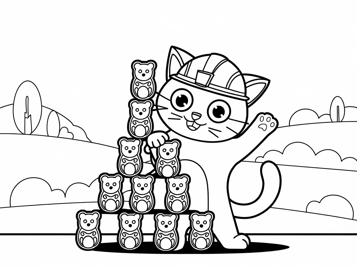 Builder Cat Stacking Candy Bears for Fun