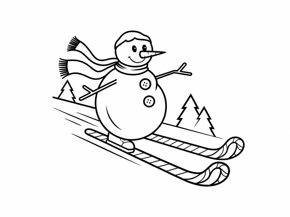 Snowman Skiing Down Candy Cane Slopes