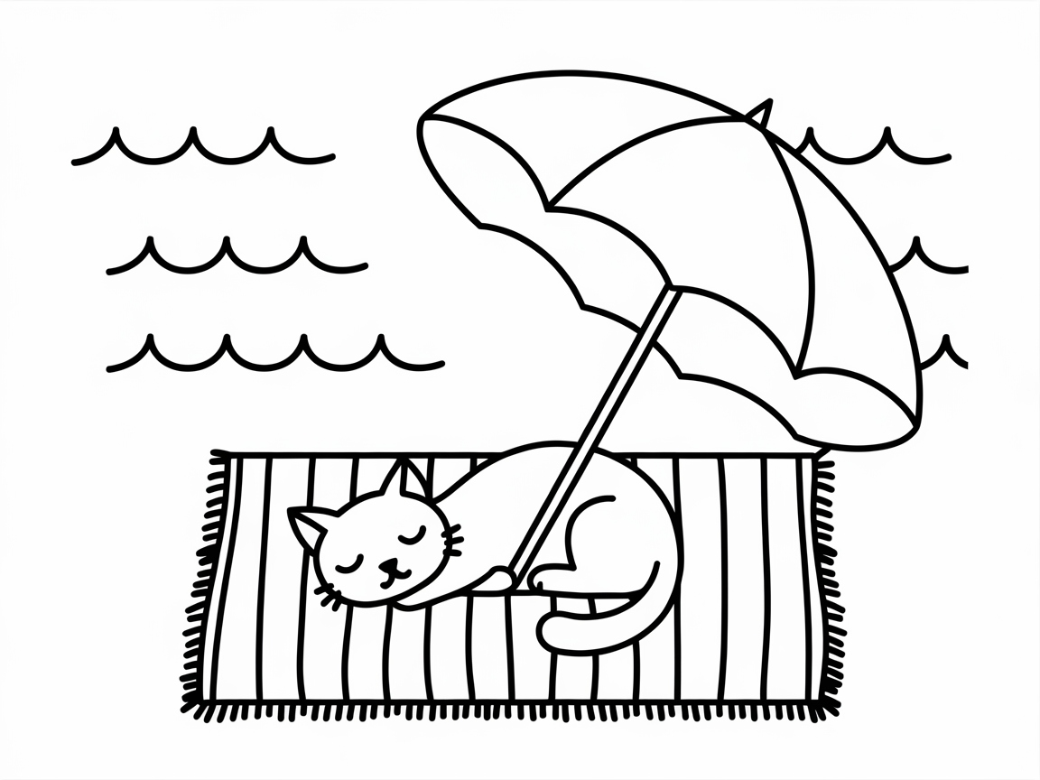 Beachside Bliss with a Snoozing Cat