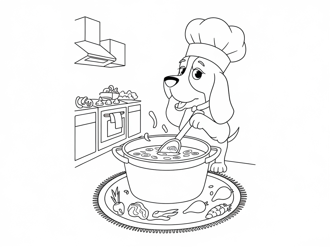 Culinary Basset Hound Whipping Up a Feast