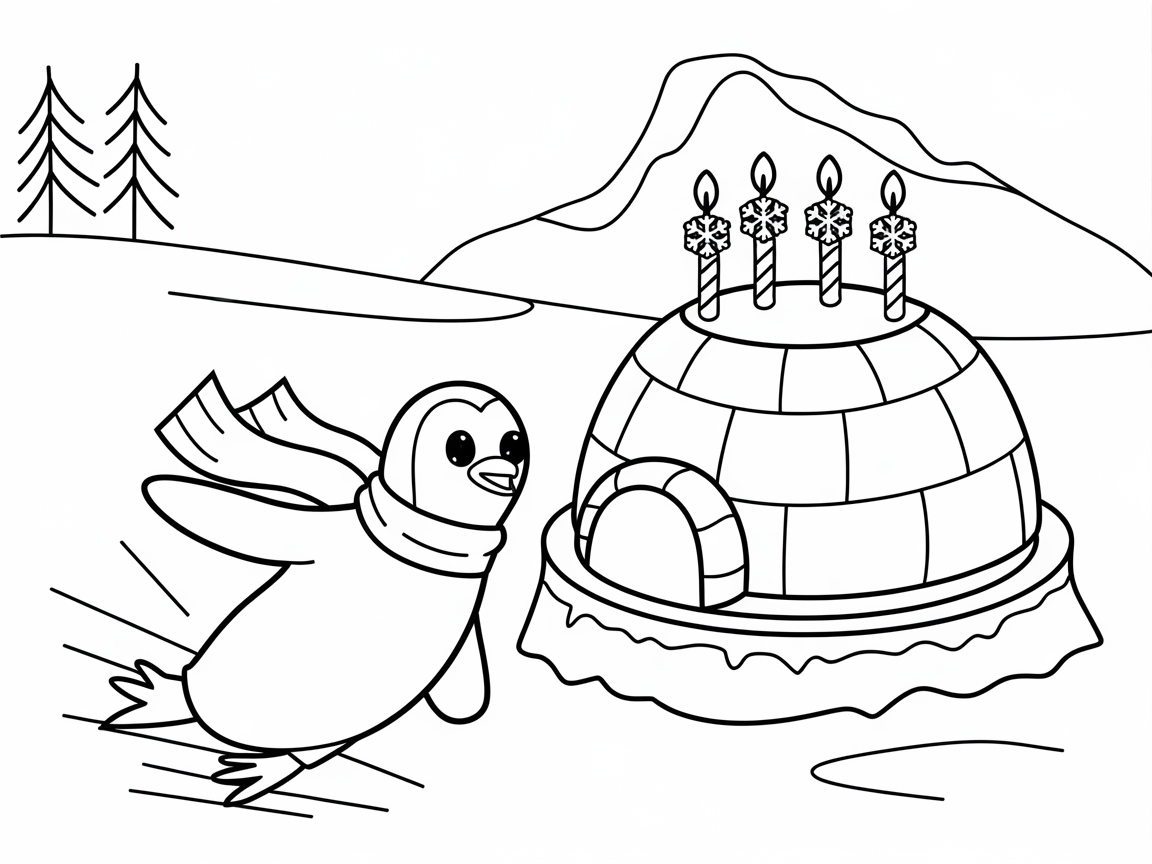 Celebrate With This Playful Penguin and Igloo Birthday Scene