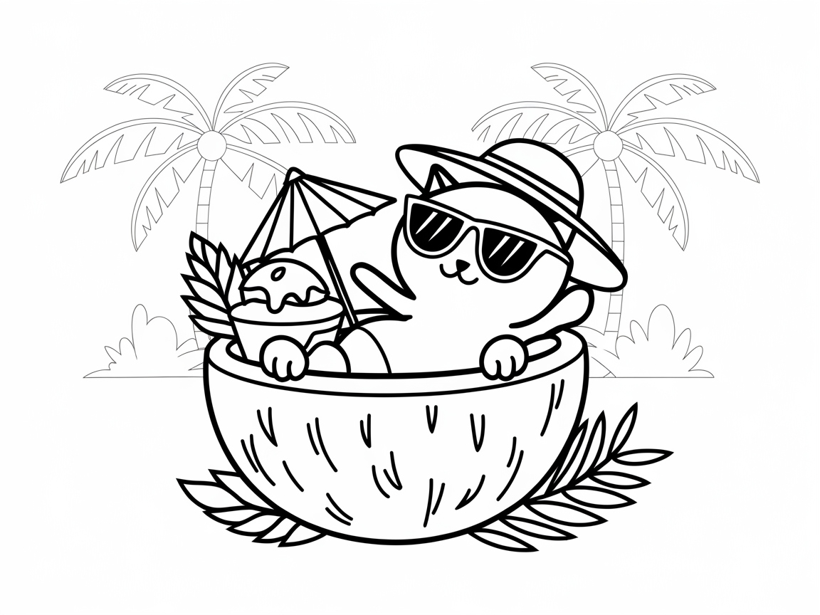 Tropical Cat in a Coconut Paradise