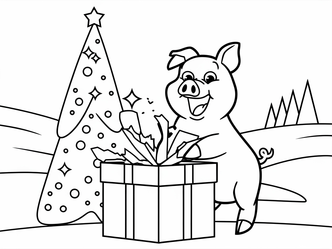 Unwrap Holiday Fun with a Cheerful Pig by the Tree