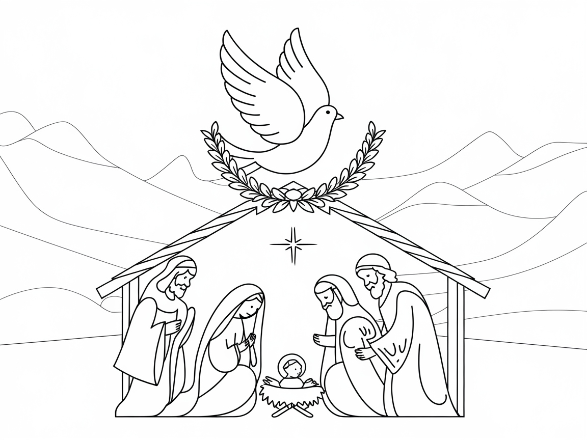 Peaceful Nativity Scene with a Soaring Dove