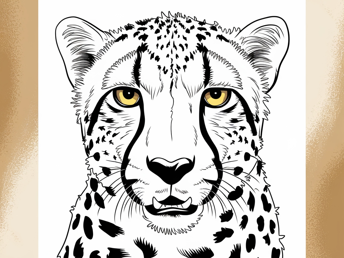 Captivating Cheetah Face Line Art