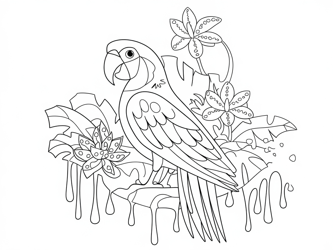 Colorful Parrot Amidst Tropical Blooms