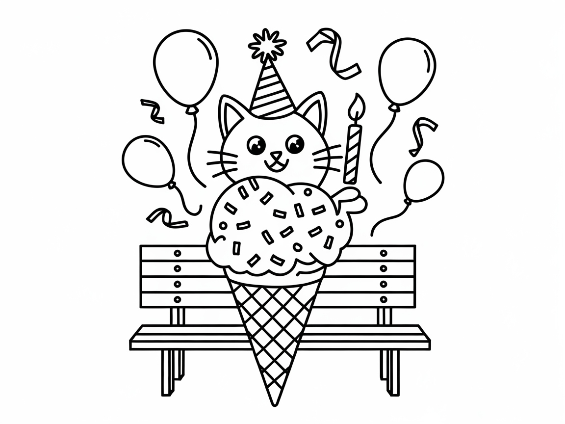 Birthday Bash Cat with a Cone Surprise