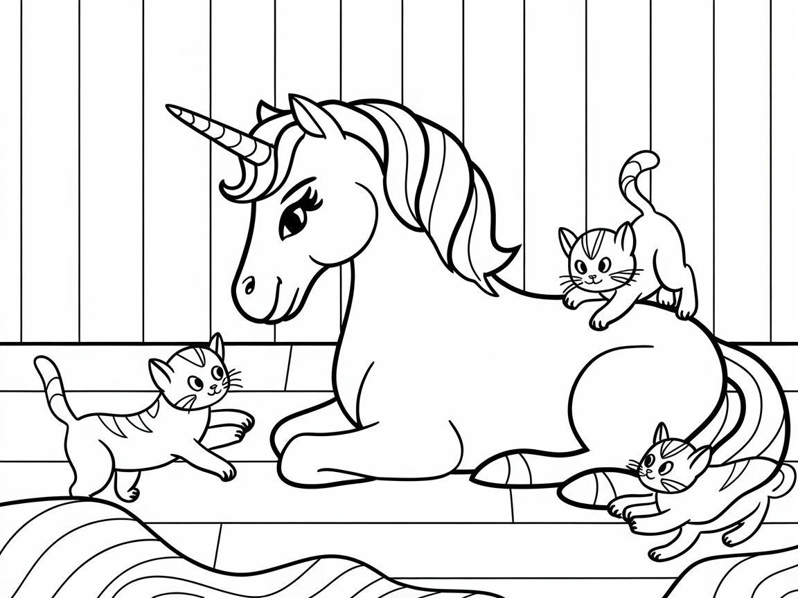 Playful Kittens with a Gentle Unicorn