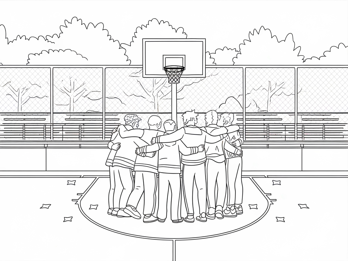 Embrace Teamwork on This Outdoor Court Coloring Page