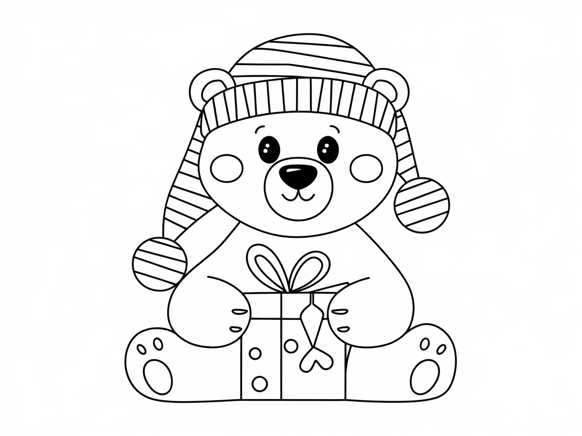 Cuddly Bear with a Striped Christmas Hat