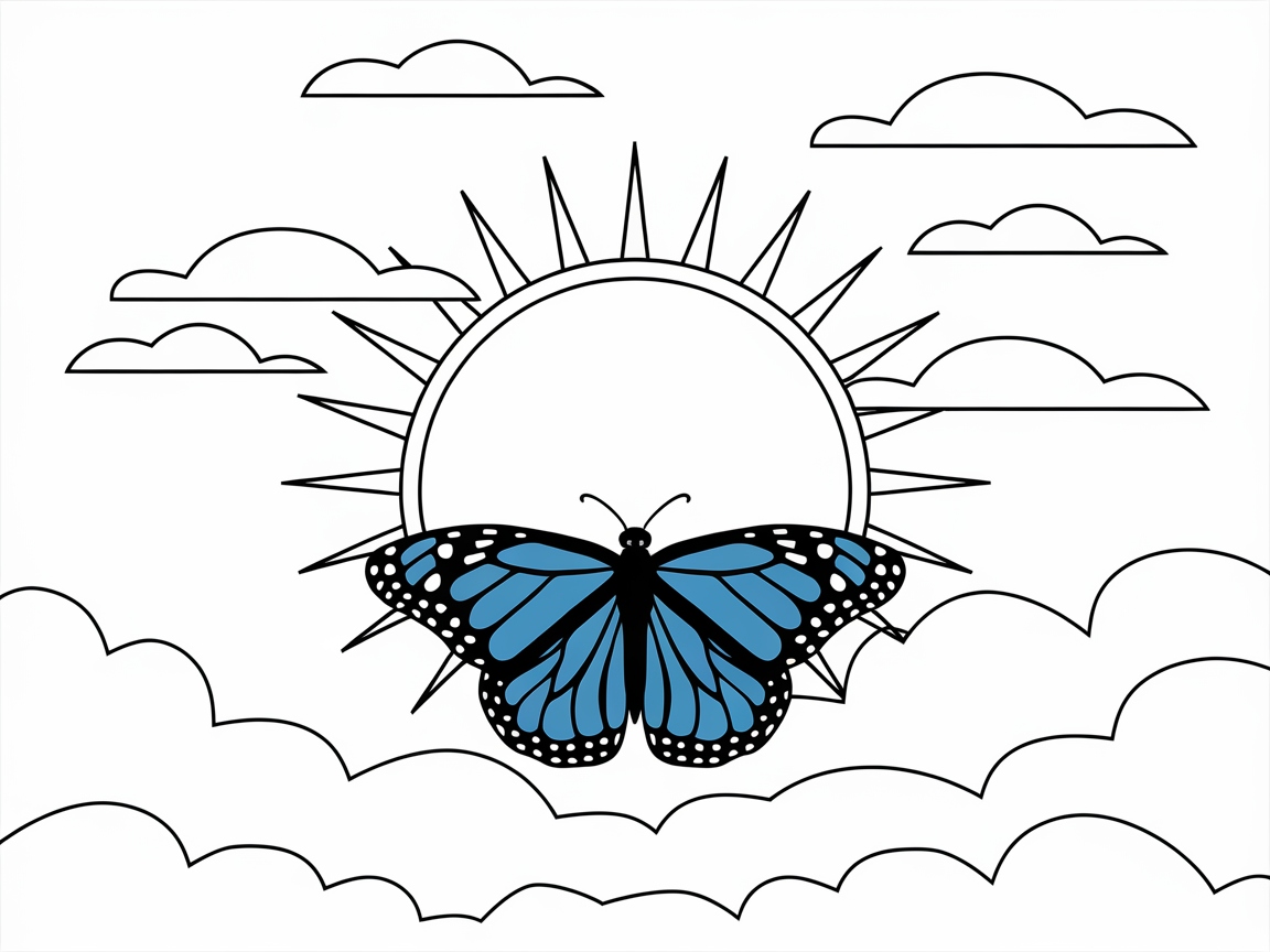 Color the Blue Monarch in a Skyward Soar