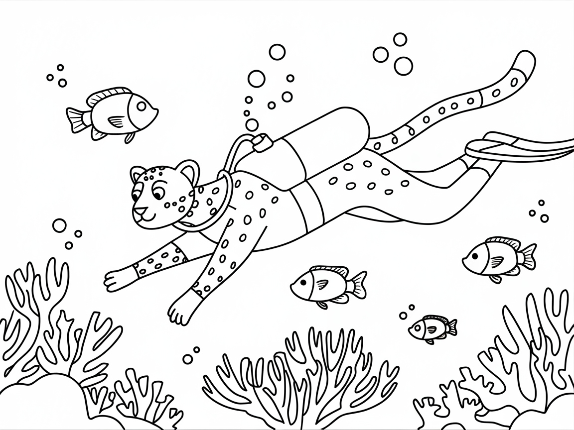 Diving Cheetah Explores the Coral Reef