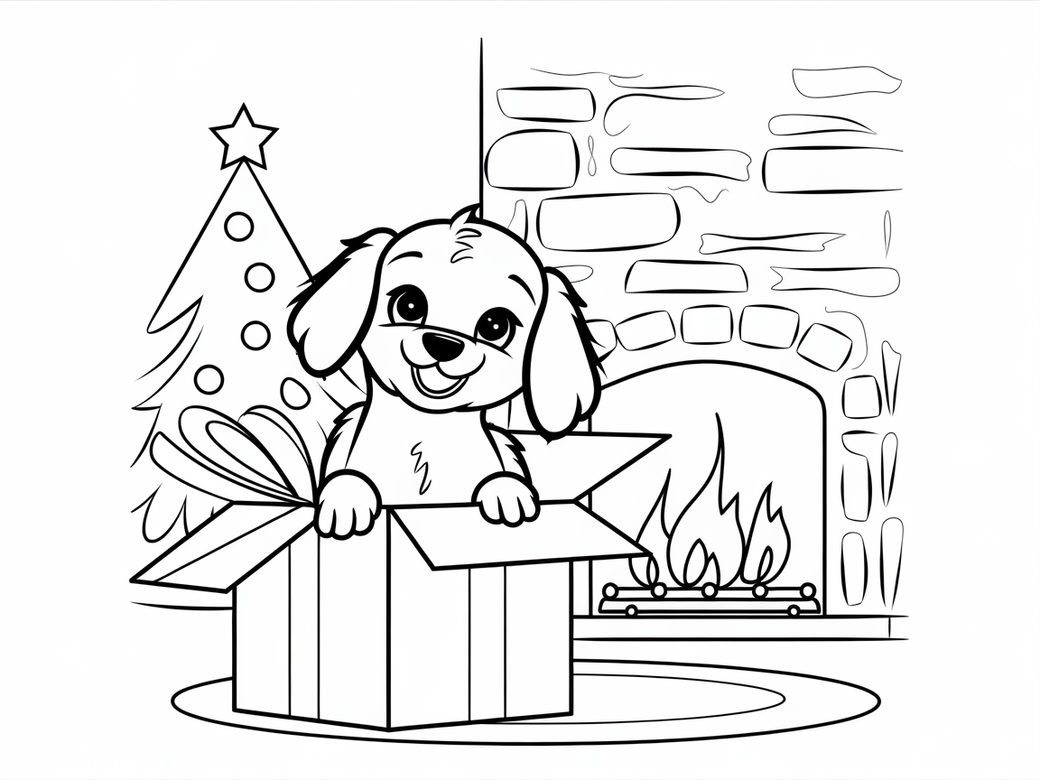Cheerful Puppy Surprise by the Fireplace