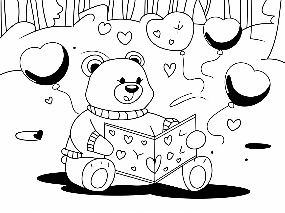 Heartfelt Moments with the Love-Letter Bear Coloring Page
