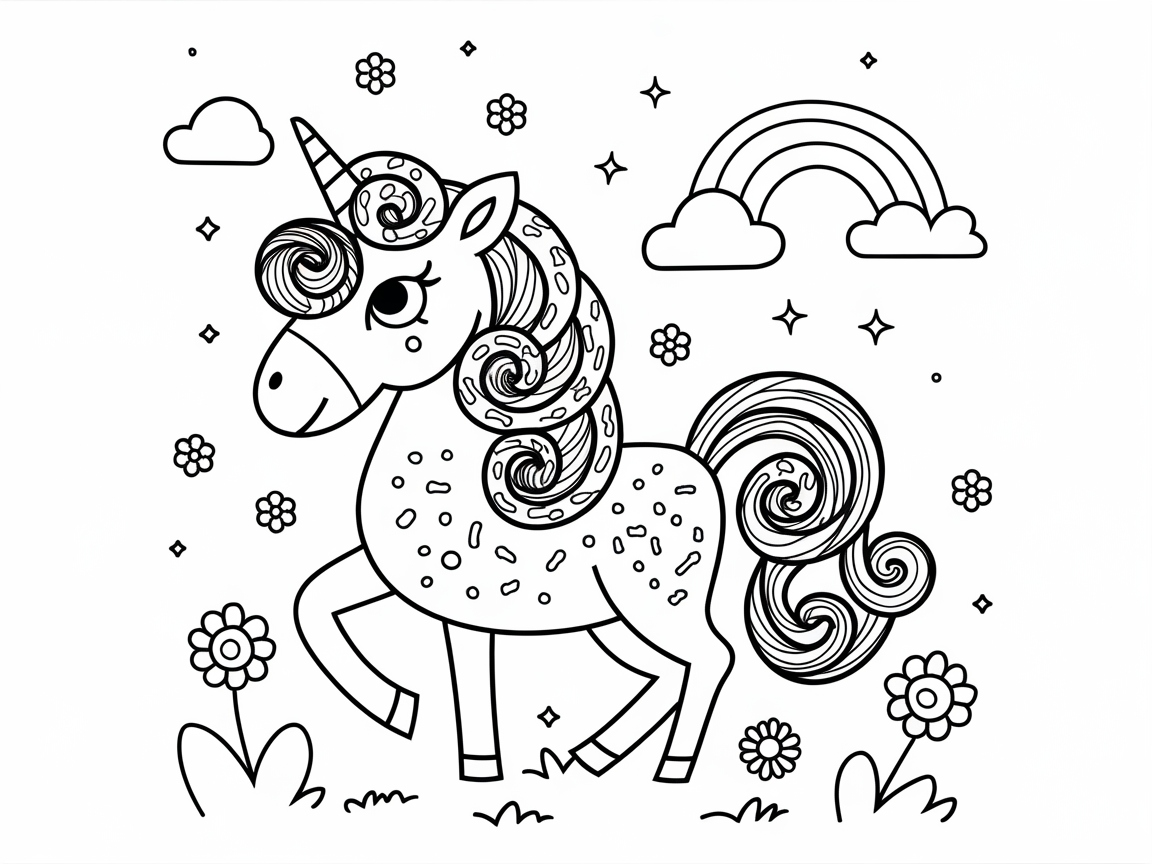 Unicorn Dreams with a Whimsical Rainbow Scene