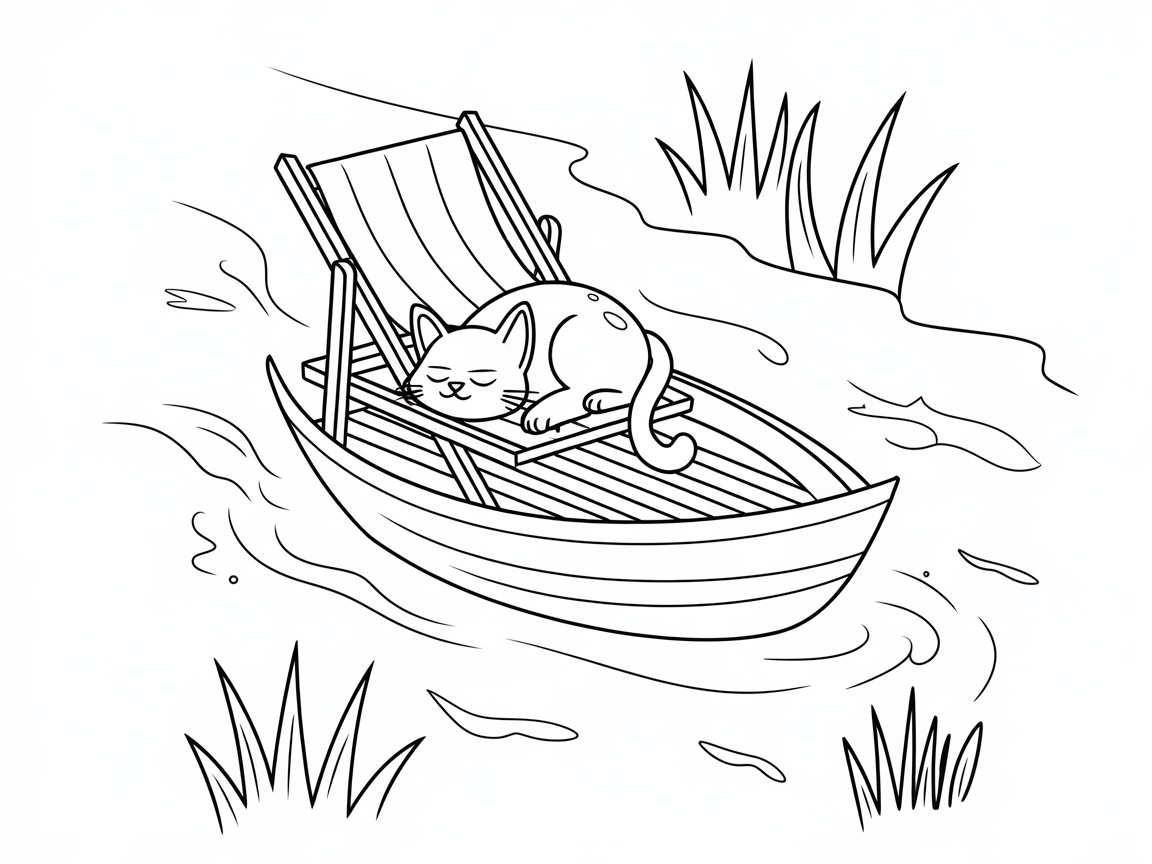 Peaceful Cat Afloat on a River Adventure