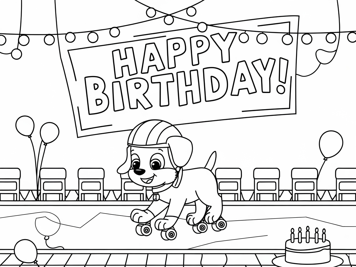 Roller Rink Revelry: Color This Skating Puppy Birthday Bash