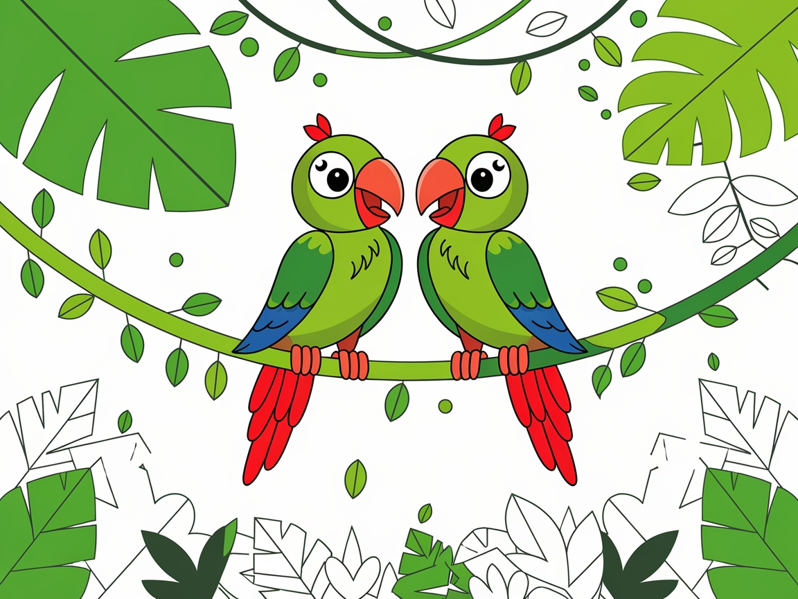 Colorful Parrots in a Tropical Paradise