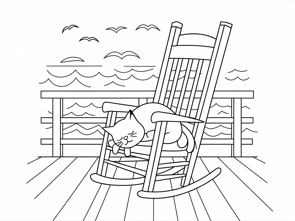 Cat Relaxing by the Seaside