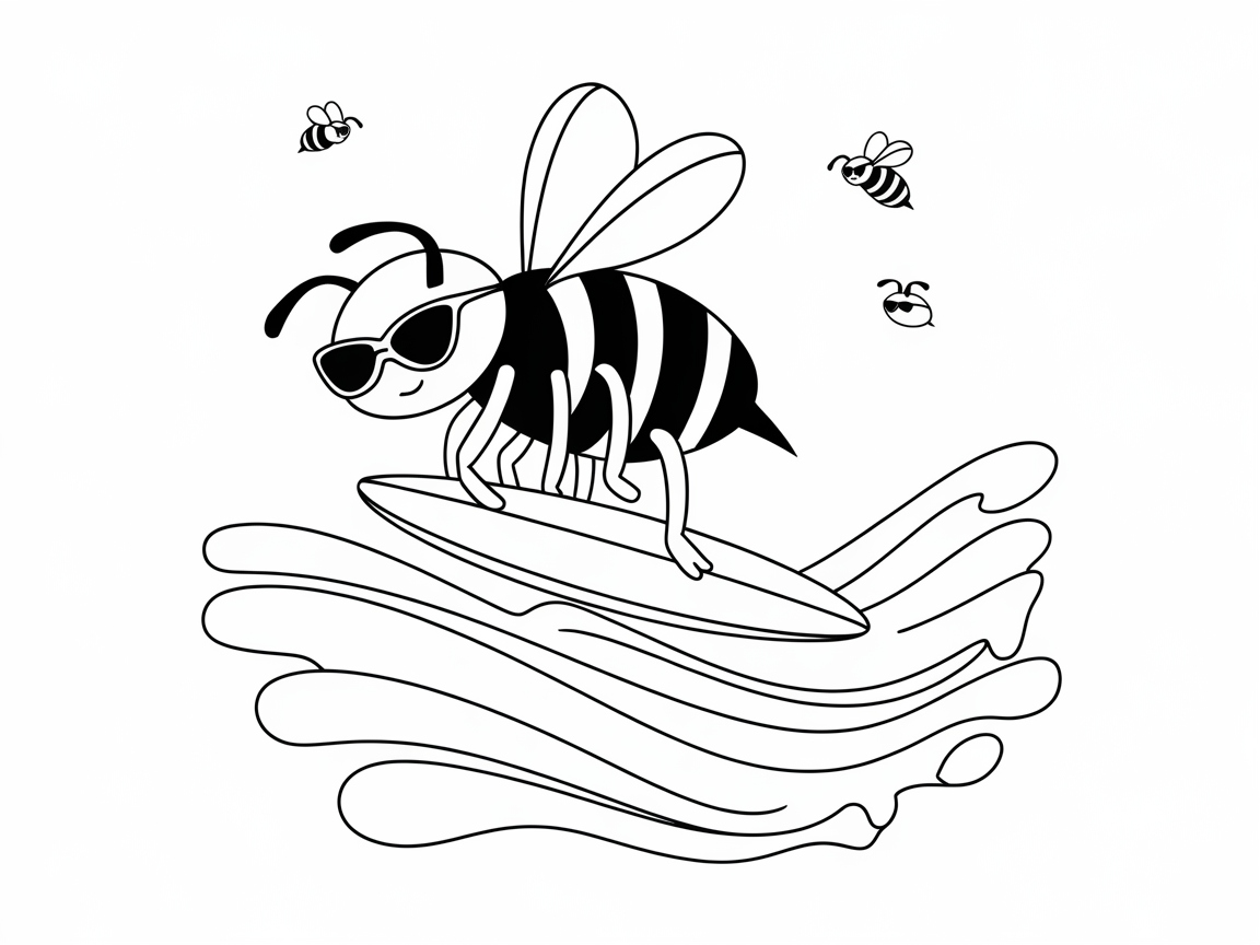 Catch the Waves with This Cool Surfing Bee Coloring Page