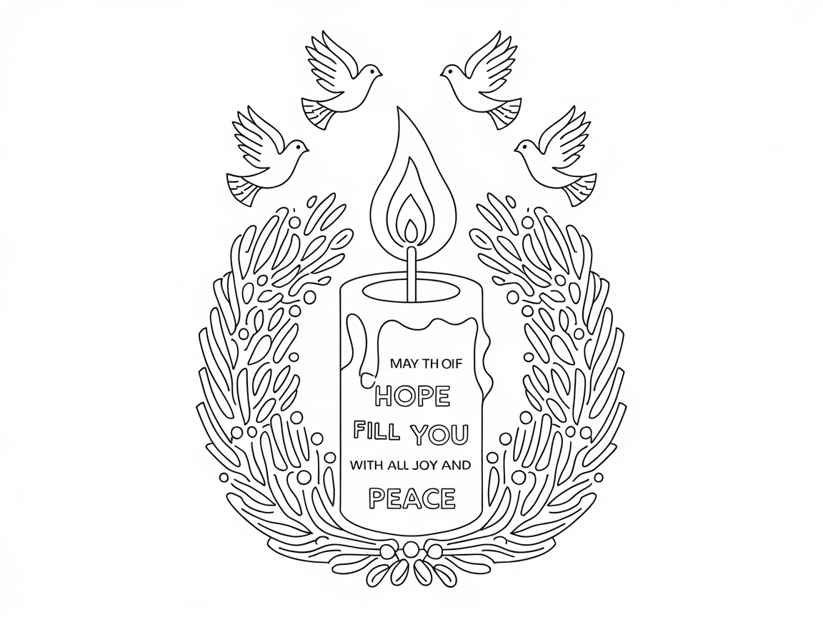 Hopeful Candle and Doves Coloring Page