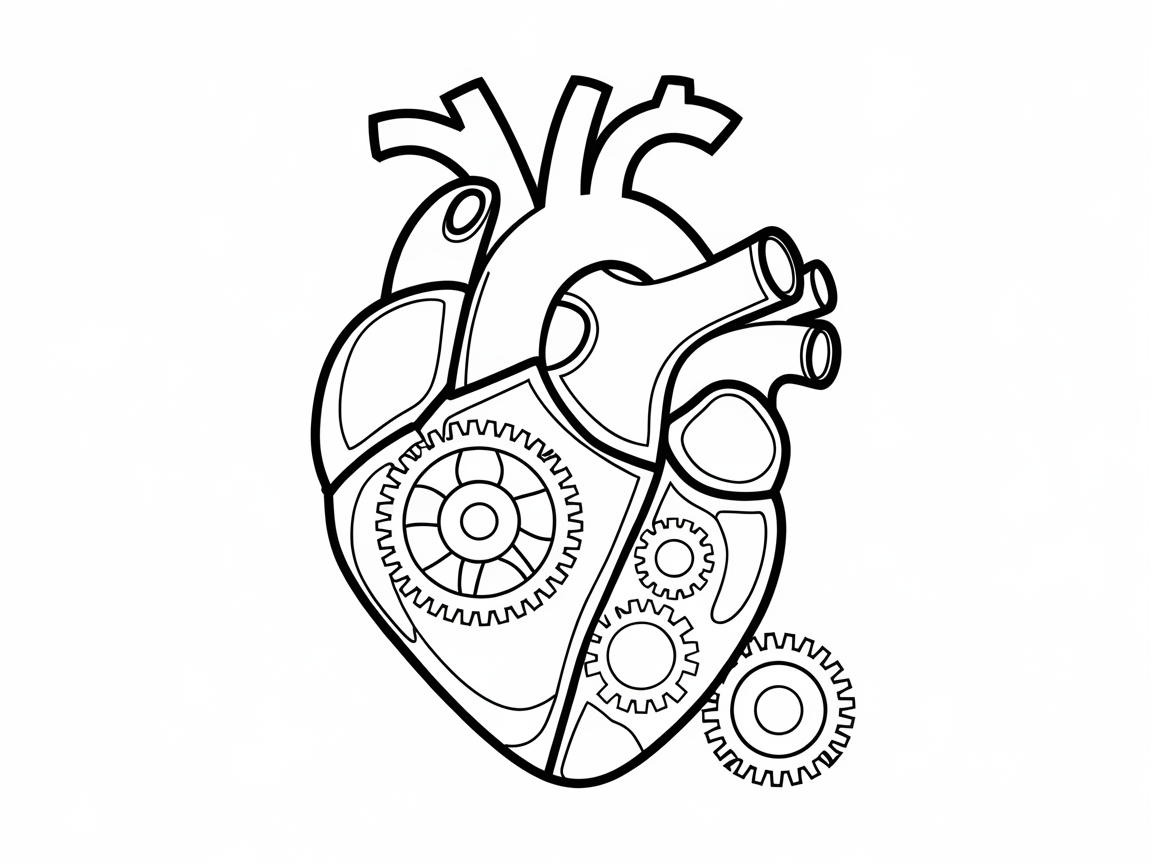 Gear-Driven Heart Coloring Page