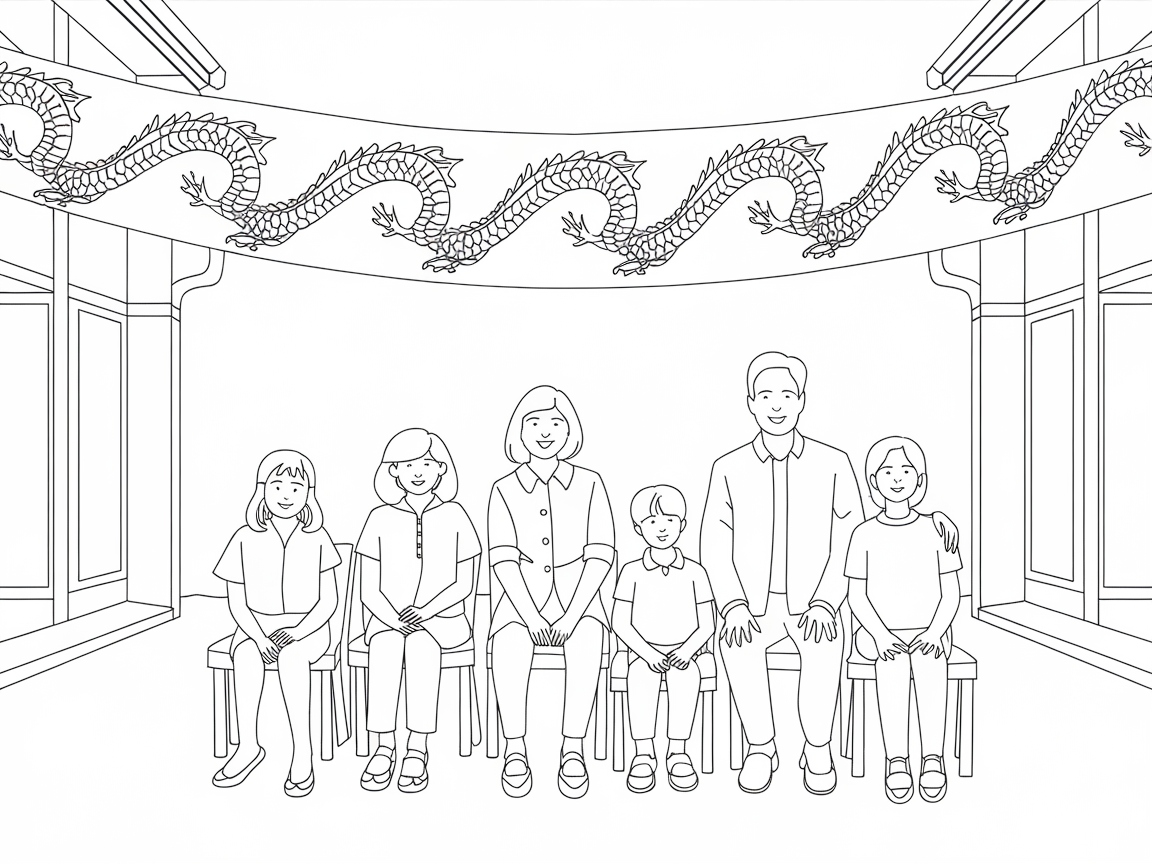 Celebrate Together with This Family Portrait Under Dragon Decor